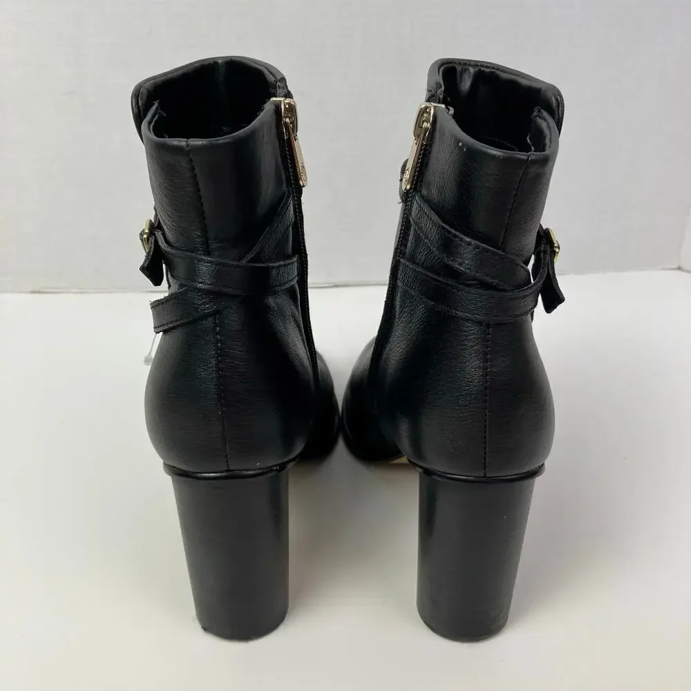 Draper James Tegan Black Leather Barrel Heeled Booties Ankle Boots Dressy Sz 8